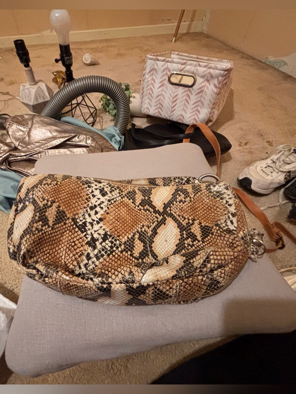 HOBO Snake Print Shoulder Bag in Brown